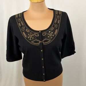 Cache Silk Blend Beaded Crop Cardigan Sweater